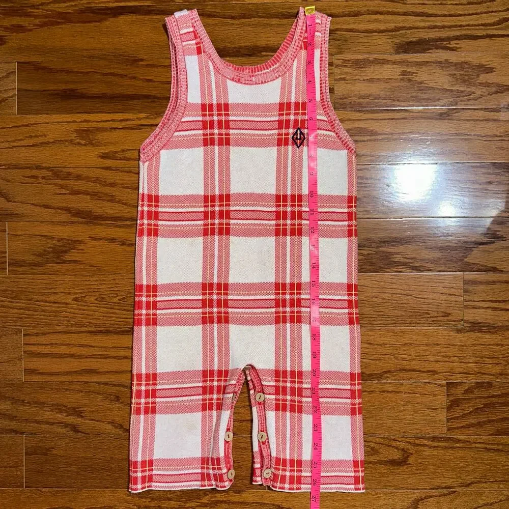 The Animals Observatory Red Plaid Boar Baby Cotton Blend Jumpsuit Size 18M